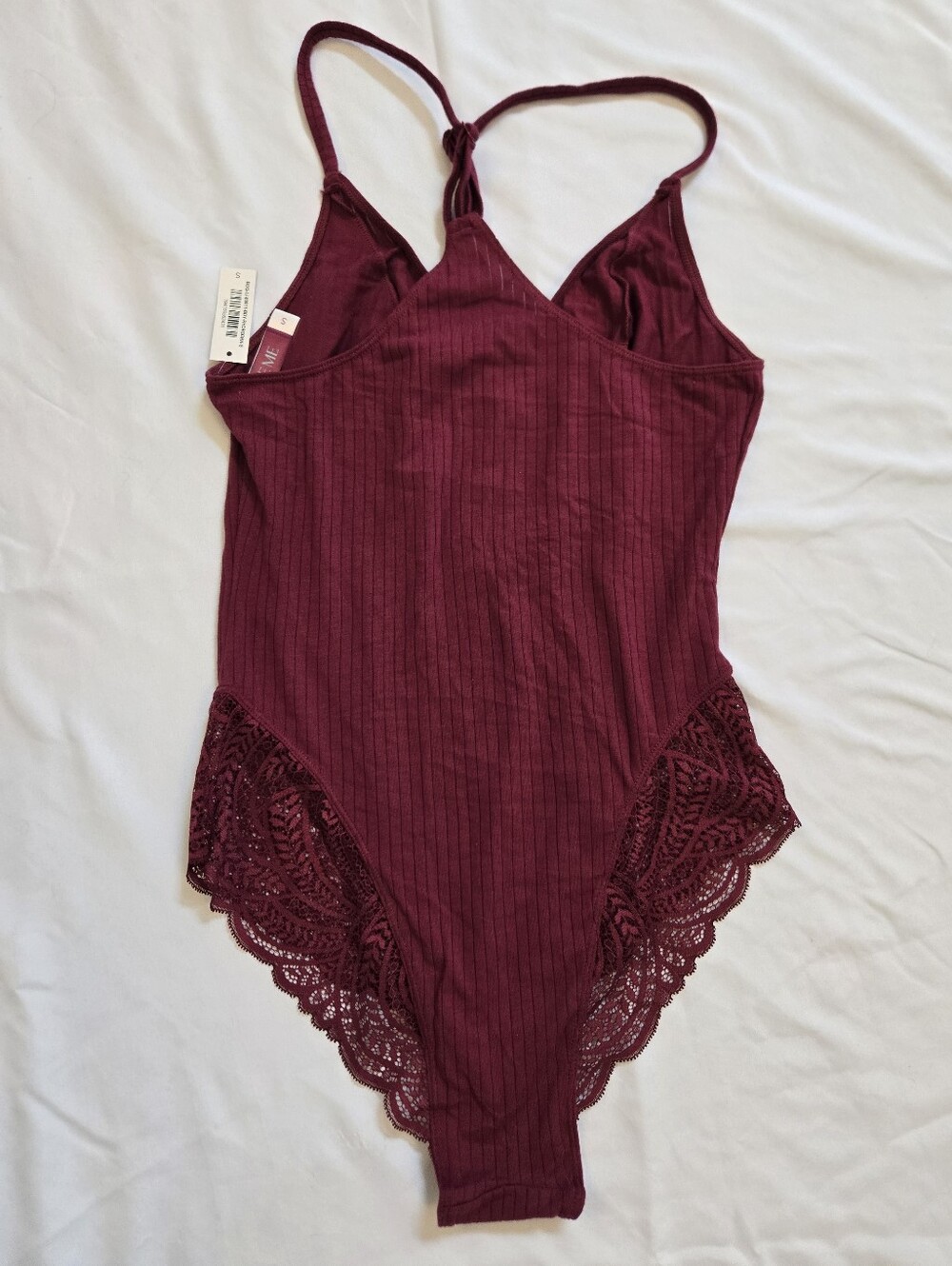 Adore Me Ribbed Lace-Trim Bodysuit - Wine - Picture 3 of 3